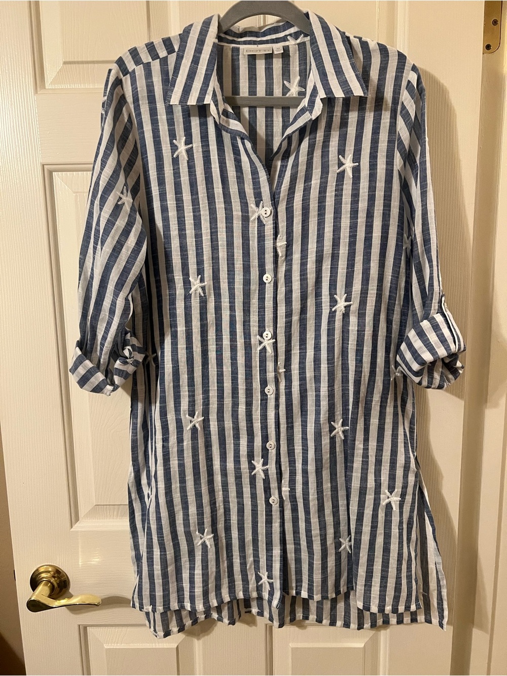 NWOT Dotti Striped Starfish Embroidered Swim Coverup Shirtdress Size Medium